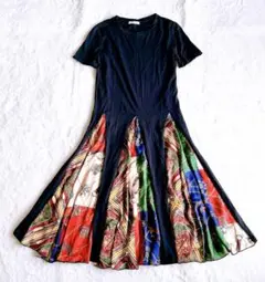 ★夏物セール★ZARA BASIC 異素材 スカーフ柄ドッキングワンピース　S