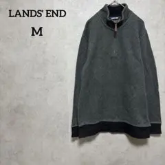 ランズエンド　ハーフジッパー　メンズ　ヘリンボーン　杉綾　黒　グレー　M