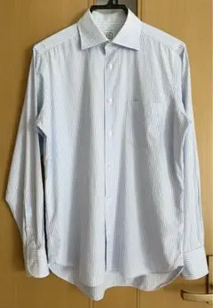 AZABU THE CUSTOM SHIRTコットンシャツ　薄青ストライプM〜L