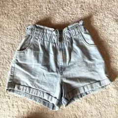 ライトブルー デニム ショートパンツ ハイウエスト