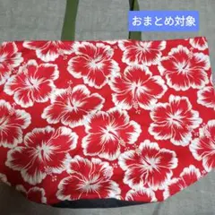 ●超ドでか●ハイビスカス柄(赤)バケツ型エコバッグ