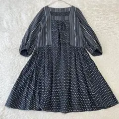 ジャーナルスタンダード　シルク混　スクエアネック　ひざ丈　ワンピース　ネイビー