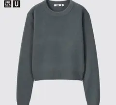 ユニクロユー　プレミアムラムクロップドセーター　58 ダークグリーン