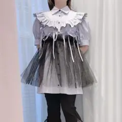 IiILiIIy 『pain』 2WAYチュールレイヤードシャツドレス 水色　黒
