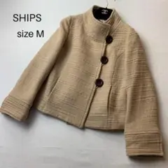 SHIPS シップス ノーカラージャケット ウール ニット M レディース