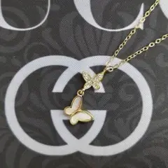 ネックレス 蝶 バタフライ パピヨン パヴェ キラキラ ホワイトシェル 白蝶貝