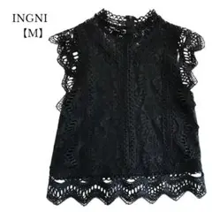 【INGNI／イング】ノースリーブ ブラウス　レース　トップス　ブラック　黒　M