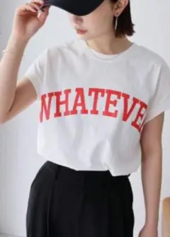 早い物勝ち美品コットン天竺ロゴプリントフレンチスリーブTシャツ