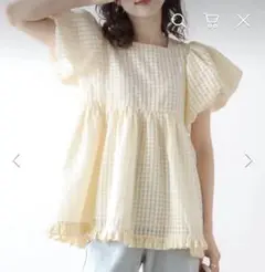 人気品♡La-gemme ぽわん袖ギンガムチェックトップス イエロー