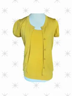 m's select 36 ツインニットアンサンブル 黄色 ★美品 パールボタン