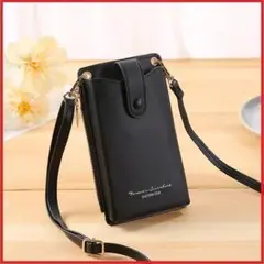 スマホポーチ ブラック スマホショルダー バッグ 財布 ポシェット 縦型 レザー