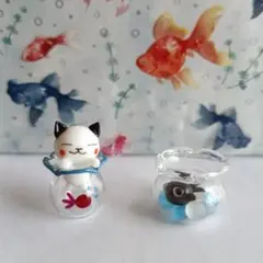 猫と金魚鉢の置物セット
