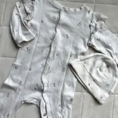 H&M 花柄ロンパース 60 0-3ヶ月 帽子付き