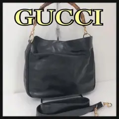 ☆GUCCI☆ グッチ 2way ショルダーバッグ バンブー ブラック レザー