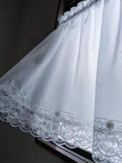 ハンドメイド♡カフェカーテン♡ホワイト♡二重レース♡71✕193【訳あり】