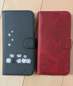 xperia 10 v　猫デザイン手帳型Androidケース 黒　赤　セット