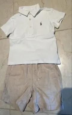 ラルフローレン　ポロシャツ白＆ベビーギャップパンツ　上下セット