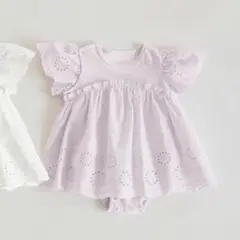 branshes ローンスカラップ刺繍カバーオール ラベンダー 80