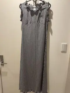 ギンガムチェック ノースリーブ ロングワンピース