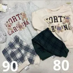くま クマ チェック トレーナー ズボン パンツ 4点セット お揃い
