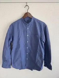 UNIQLO スタンドカラー 長袖コットンシャツ M ブルー