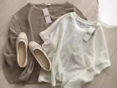GU メッシュ　トップス　サマーニット　モカ　ブラウン　ジーユー　あみあみ