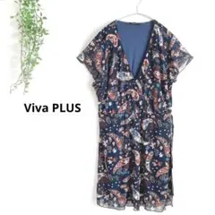 Viva PLUS 深Vネックワンピース　チュニック　ペイズリー柄 ネイビー