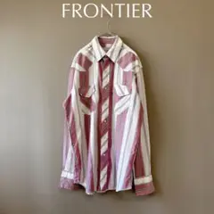 ＊訳あり【FRONTIER】M相当　赤紫柄　長袖シャツ　仕事着　作業シャツ