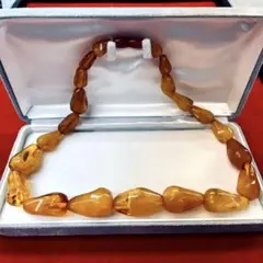 新品 ヴィンテージ 昭和時代購入品 天然本琥珀 ロイヤルアンバー ネックレス