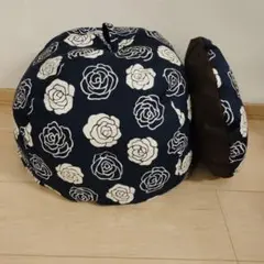 鍋帽子　バラ柄　ネイビー