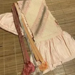美品 帯揚げ 帯締め 3セット 絞り 着物 秋色 淡いピンク グラデーション
