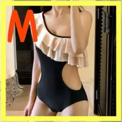 ワンショルダーフリル 水着 2way Mサイズ ブラック レディース お洒落