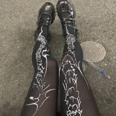 骨デザイン 黒色 ストッキング フリーサイズ パンク ロック y2k