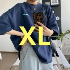 【匿名発送】ビッグ Tシャツ 半袖 レディース XL 韓国 カジュアル ネイビー