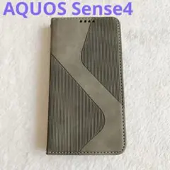 AQUOS Sense4 ケース 手帳型 カード収納 スタンド機能 グレー