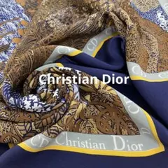 高級 上品 仏製 クリスチャンディオール Dior シルクスカーフ 絹 ネイビー
