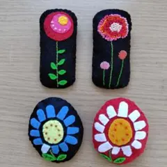 花の刺繍 フェルトブローチ 4個セット