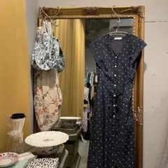 @ La TOTALITE ラトータリテ ドット 水玉 ワンピース ロング 紺