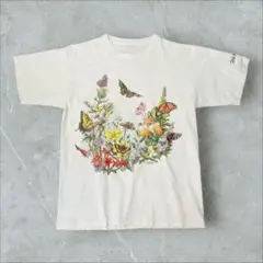 90sFlower ARTTシャツ虫昆虫花自然蝶々シングルステッチ