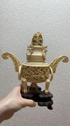 象牙風 練物 香炉 中国古美術 猛犸x紫檀| 雅鹊四君子香炉猛犸象牙温润细腻，镂空雕工精巧灵动