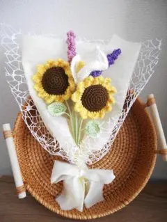 ひまわり　枯れない花束 プレゼント 誕生日 かぎ編み 毛糸の花