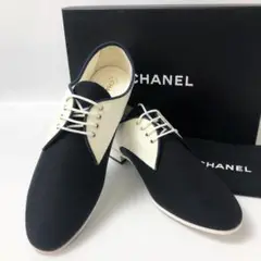 【未使用保管品】11A120/シャネル/レースアップシューズ/黒×白/ココマーク