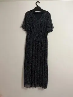 グリーンレーベルリラクシング 紺白ドット柄フレアスリーブワンピース