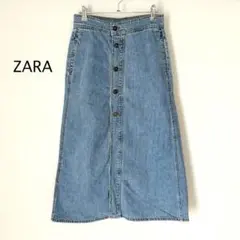ZARA デニム ボタンロングスカート　スリット　Aライン　S〜M