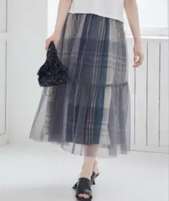 12Twelve Agenda チェック×チュールフレアスカート