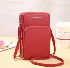 大容量 スマホショルダー バッグ ショルダーバック 携帯 透明 レッド 赤