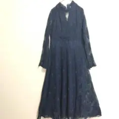【美品】ネイビー レース ハイネック ロングワンピース　サイズM
