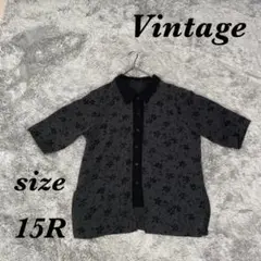 Vintage ヴィンテージ (15R) 五分袖シャツ 花柄 透け感 重ね着風