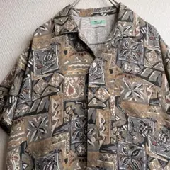 古着 レトロ シャツ 柄シャツ 開襟 オープンカラー 総柄 デザインシャツ 半袖