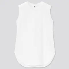 UNIQLO ノースリーブ ホワイト スムースコットンシャツテールT Sサイズ